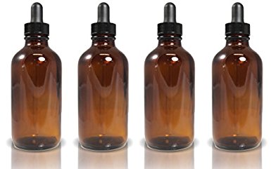 4oz Amber Glass Dropper Bottles, Refillable Glass Bottles for Essential Oils, Cosmetics, Cooking, and More (4 Pack)