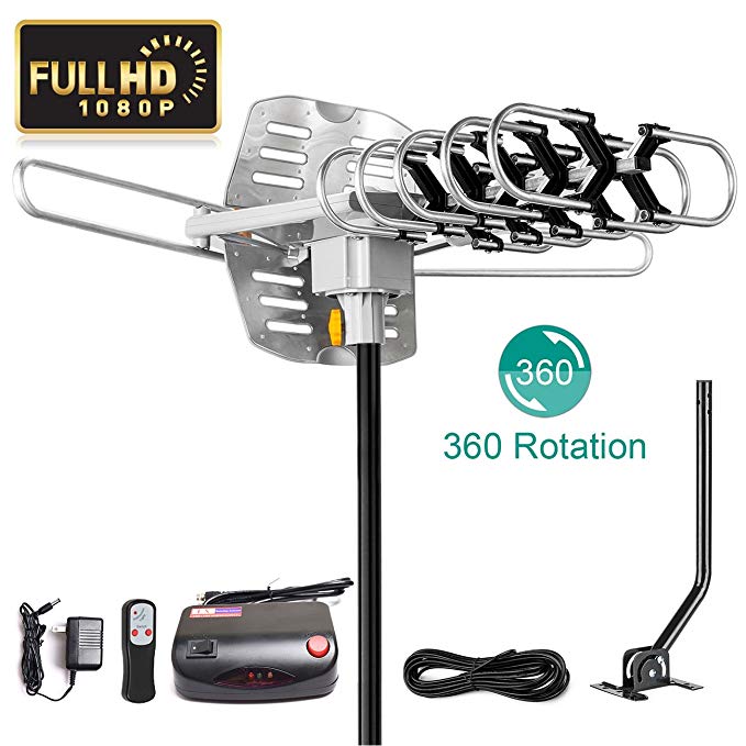 UPGRADED 2018 VERSION HD Digital TV Antenna Kit–Best 150 Miles Long Range High-Definition -UHF/VHF 4K 1080P Channels Wireless Remote Control - 33ft Coax Cable - Support All TV's-1080p 4K ready(W/pole)
