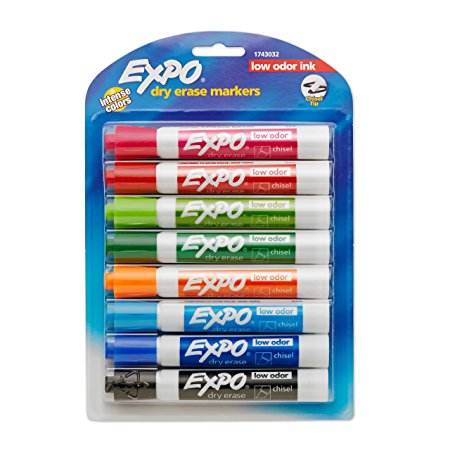 EXPO Low-Odor Dry Erase Markers, Chisel Tip, Fashion Colors, 8-Count