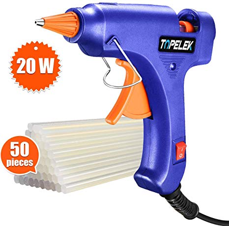 TOPELEK Hot Glue Gun with Sticks(50pcs 100mm), Heat Up Quickly 20W Mini Heating Hot Melt Glue Gun, ON-Off Switch Easy for DIY Arts, Hobby, Craft, Home Repairs, Fabric,Wood, Glass, Card, Plastic