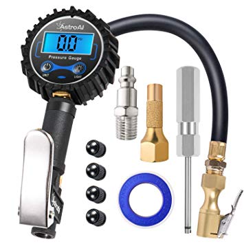 AstroAI Digital Tire Inflator with Pressure Gauge, 250 PSI Air Chuck and Compressor Accessories Heavy Duty with Rubber Hose and Quick Connect Coupler for 0.1 Display Resolution (Renewed)