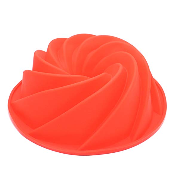 Silicone Fluted Bundt Pan Cake Mold,BPA Free, Non-Stick European-Grade Silicone,Red