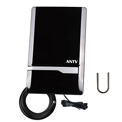 ANTV 50 Mile Radio Antenna, Indoor Amplified FM/AM Antenna for Stereo Radio Audio Signals RF Broadcast Receiver Tuner, 6ft 75Ω, FM Coaxial Cable and 6ft AM cable, Piano black, 1-Pack, New Arrival