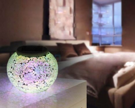Solar powered Color-changing Mosaic Table Lamp Waterproof Crystal Glass Globe Ball Solar Night Light for Garden Patio Party Yard Outdoor  Indoor Decorations  Silver