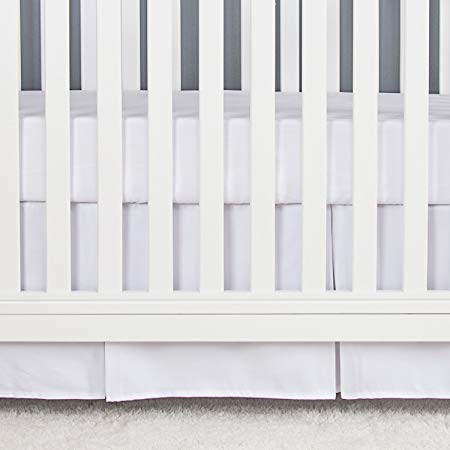 TILLYOU Microfiber Crib Skirt Pleated, Herringbone Jacquard Nursery Crib Bedding Skirts for Baby Boys and Girls, 14'' Drop White