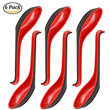 Large Red and Black Soup Spoons with Long Handle (6Pcs)