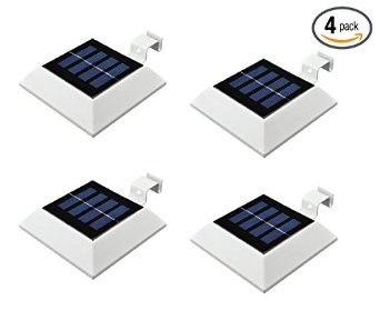 [4 Pack]HKYH Solar Powered Waterproof Security Lamp, 4 LED Solar Gutter Lights for Outdoor Garden, Fence, Dog House, Tree, Outside Garage Door, Wall, Stairs Anywhere Safety Lite with Bracket