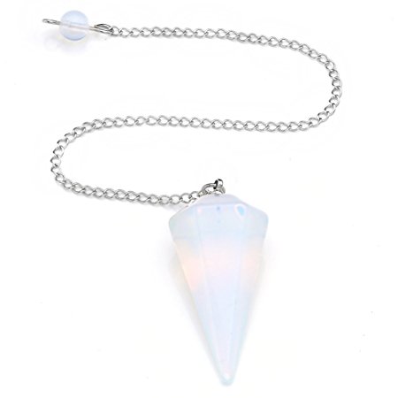 Top Plaza Natural Amethyst Rose Quartz Clear Crystal Opalite Multifaceted Pointed Pendulums Reiki Healing Pendants (Opalite Glass)