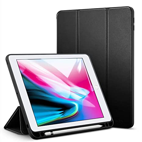 Oaky Case for iPad 10.2 inch 2019 Pencil Holder Slim Lightweight Trifold Stand Smart Shell with Auto Wake/Sleep Soft TPU Back, Cover for Apple iPad 7th Generation 10.2 2019 - Black