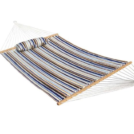 Prime Garden Quilted Double Fabric Hammock Hardwood Spreader Bars with PillowOutdoor Polyester
