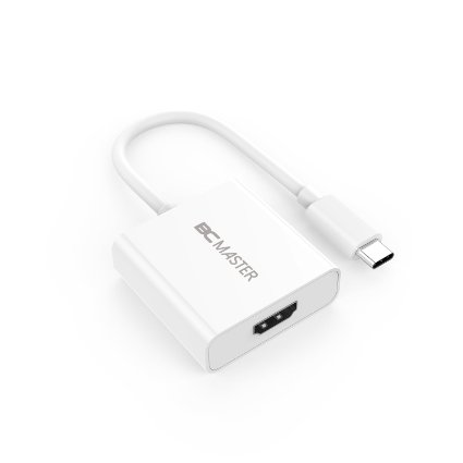 USB-C to HDMI Adapter, BC Master USB Type-C to HDMI Female Adapter, Support 4K Resolution for Apple MacBook 12 inch, Nokia N1 Tablet, Google ChromeBook Pixel and More, White