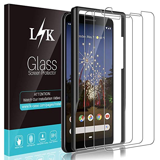 [3 Pack] L K Screen Protector for Google Pixel 3a XL, [New Verison] [Frame-Installation] Tempered-Glass 9H Hardness, Lifetime Replacement Warranty