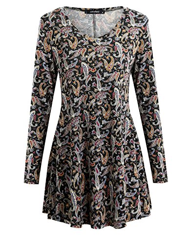 Mixfeer Women's Long Sleeve V Neck Flared Comfy Loose Fit Tunic Top Floral Print