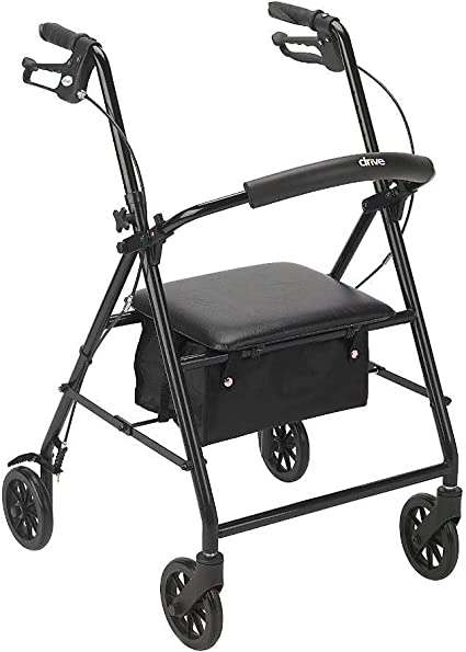 MPM Aluminum Rollator Walker with Seat, Black - Rolling Walker for Seniors with Back Support, 6in Wheels, 250lbs Support, Lightweight with Storage Basket