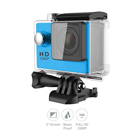 Topjoy 2 Inch LCD Underwater 30 Waterproof 1080P 5MP Sports Action Cam DVR for Motorcycle Skating Diving
