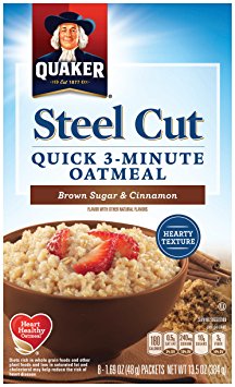 Quaker Steel Cut Quick 3 minutes Oatmeal, Brown Sugar and Cinnamon, Breakfast Cereal, 8 Packets