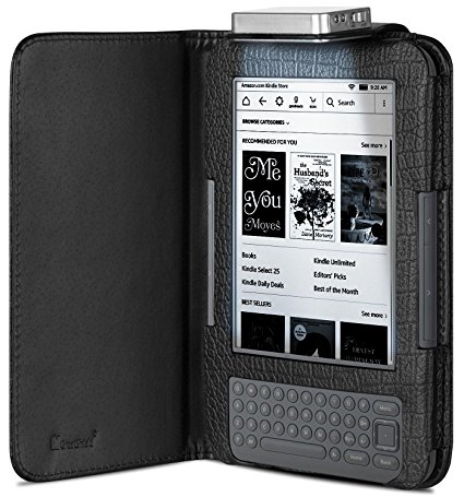GreatShield Premium Leather Flip Case Cover with Built-in LED Light for Amazon Kindle 3G (Fits Kindle Keyboard) - Black