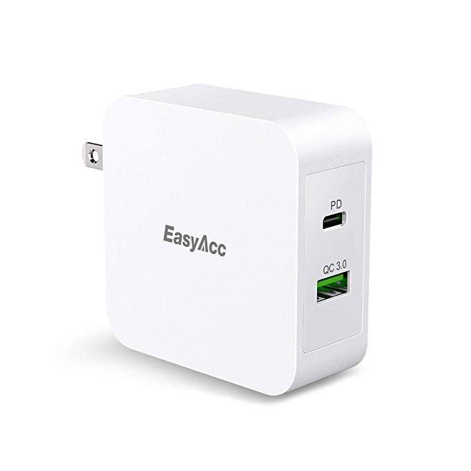 EasyAcc 48W USB C Wall Charger, Power Delivery C Port and QC 3.0 USB Port, for iPhone X 8 8  MacBook iPad, Samsung S9/9  S8/8  and More