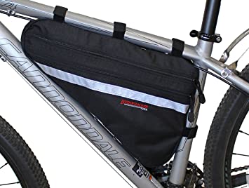 Bushwhacker Fargo Black - Large Triangle Bicycle Frame Bag w/Reflective Trim Cycling Pack Bike Under Seat Top Tube Bag Front Rear Accessories Crossbar