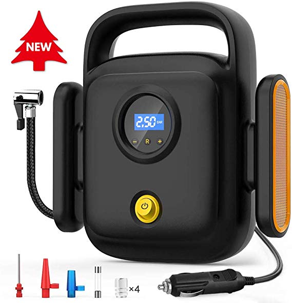 Directtyteam Car Air Compressor Tire Inflator, 12V Portable Air Pump for Car Tires, Tire Pump with LED Light, Long Cable and Auto Shut Off Compatible with Car, Bicycle, Motorcycle, Balls, Inflatable