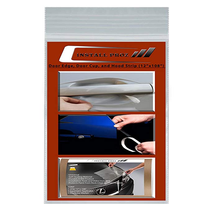 Install Proz Self-Healing Clear Paint Protection Film Kits (Bundle 12"x108" Hood Strip, Door Edge, Door Cup)