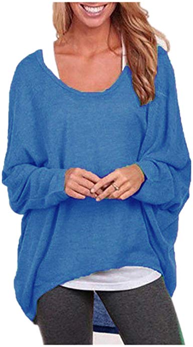 ZANZEA Women's Batwing Sleeve Off Shoulder Loose Oversized Baggy Tops Sweater Pullover Casual Blouse T-Shirt