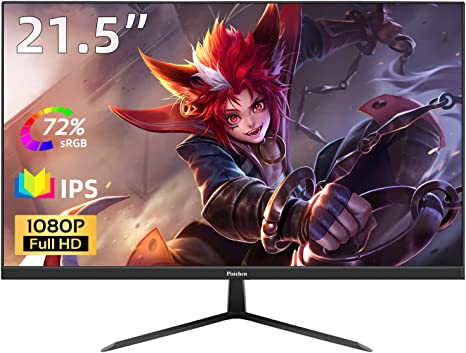 Pisichen Computer Monitor 21.5 Inch Full HD PC Monitor 1080P Screen(HDMI & VGA Ports, IPS Display, 75Hz, 3ms Response Time, Wall Mounting), Frameless Monitor for Laptop PC Xbox Ones