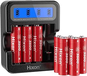 Hixon 1.5V Rechargeable Lithium AA Batteries,3500mWh High Capacity Double AA Li-ion Battery,1600 Cycles,for Xbox/VR,Blink,Smart Lock (8*AA Batteries with LCD Charger)