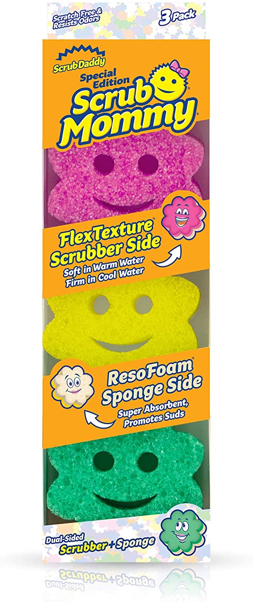 Scrub Daddy Sponge Set - Scrub Mommy Power Flower Dual- Sided Sponge and Scrubber - Non Scratch Sponge for Dishes and Home, Odor Resistant, Firm in Cold Water Soft in Warm , Multi-Surface 3 ct