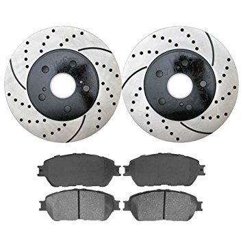 Prime Choice Auto Parts SCDPR4131641316906 Front Performance Drilled and Slotted Brake Rotors and Ceramic Brake Pads