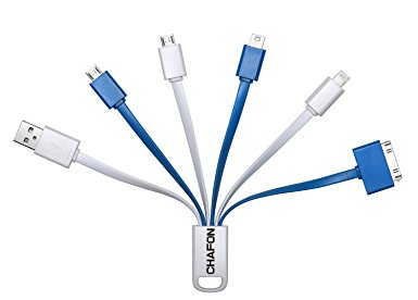 Chafon Multi 6 in 1 USB Charging Cable for Apple,iPhone,iPad and almost 98% of Android Smartphone Devices - Perfect for Traveling!(Blue+white)