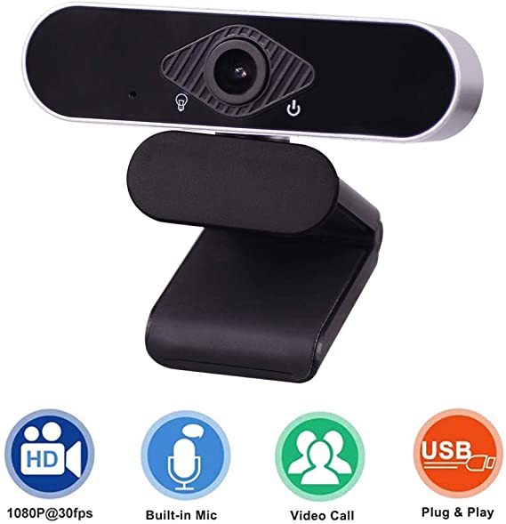 1080P Webcam Computer Camera, USB Plug and Play, Webcam with Microphone, Computer Webcams for PC MAC Laptop Desktop, Stream Web Camera for Skype,YouTube, Live Broadcast Video Conference (Silver)