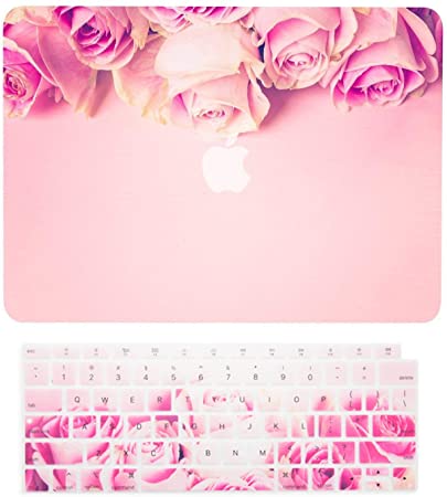 TOP CASE MacBook Air 13 Inch Case 2020 2019 2018 Release A1932/A2179, 2 in 1 Bundle Graphics Hard Case   Keyboard Cover Compatible MacBook Air 13" Retina Display fits Touch ID, Pink Rose