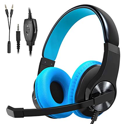 Xbox One Headset, PS4 Headphones,Wired Noise Isolation, Over-Ear Headphones with Mic ,Stereo Gamer Headphones 3.5mm（Blue)