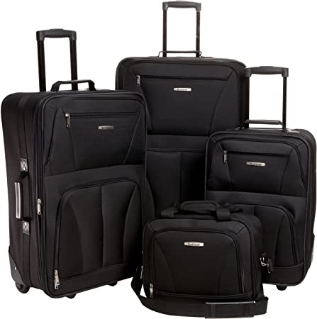 Rockland Luggage Journey Softside Upright Set, Black, 4-Piece Set (14/19/24/28), Journey Softside Upright Luggage Set