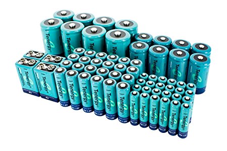 Tenergy High Capacity NiMH Rechargeable 68-cell battery package: 24AA/24AAA/8C/8D/4 9V