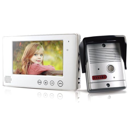 1byone 7 Inch Colorful LCD Touch Screen Video Doorbell Video Door Phone Home Security Camera Monitor Intercom System, Crystal Clear Picture, Perfect Sound Quality, Ultra-slim Design Indoor Monitor; 90 Degrees Wide Visual Angle, Clear Night Vision and IP44 Waterproof Outdoor Camera - with Rain Cover