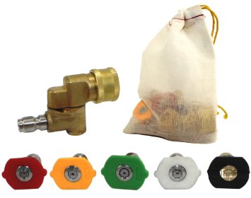 Hurleco Pressure Washer Nozzle Tips and Quick Connect Pivot Coupler -  in 30 GPM 1500-3750 PSI 0 15 25 45 60 - For Most Power Washer Spray Wands and Accessories - Free Industrial Cotton Bag