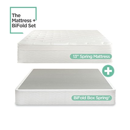 Night Therapy Spring 13 Inch Deluxe Euro Box Top Mattress and BiFold Box Spring Set, King