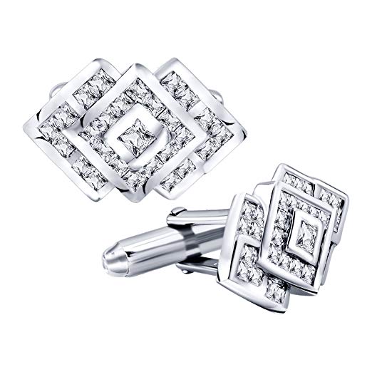 Men's Sterling Silver .925 Cufflinks with Cubic Zirconia CZ Stones, 22 mm by 14 mm. By Sterling Manufacturers