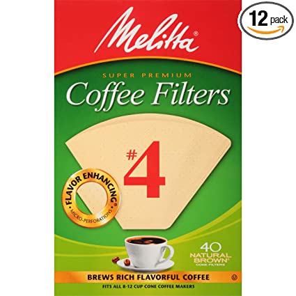 Melitta #4 Super Premium Cone Coffee Filters, Natural Brown, 12 Pack