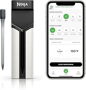 Ninja ProChef Wireless Meat Thermometer Indoor & Outdoor, for Grill, Oven, Smoking, Roasting, air Frying, Long Range app Connection, flareup Resistant, Long Battery Life, Bluetooth, Waterproof, WP100