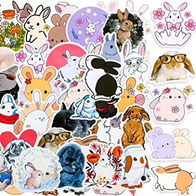 Zonon 100 Pieces Cute Rabbit Stickers Cartoon Bunny Decals Waterproof Vinyl Rabbit Laptop Sticker Assorted Colorful Rabbit Sticker Pack for Kids Teens Skateboard Water Bottle Phone Case