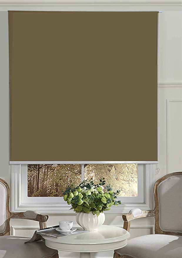 BERYHOME Cristal Blackout Room Darkening Roller Shades/Blinds with Chain Cord. 20 Beautiful Colors Available. (W37''xH68'', Mocha)