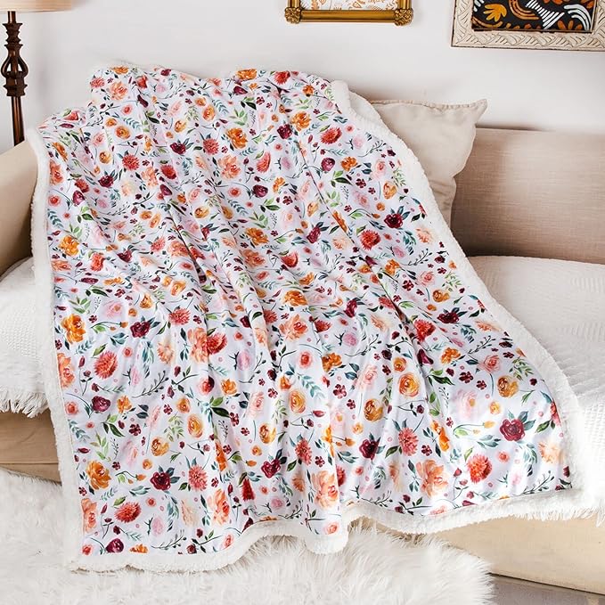 BORITAR Sherpa Throw Blanket Super Soft Warm Ultra Luxurious Fleece Blanket for Baby Children Teens, Young Girls or Adult Minky Blanket with Sherpa Plush Backing (50 x 60 Inch, Lovely Floral)