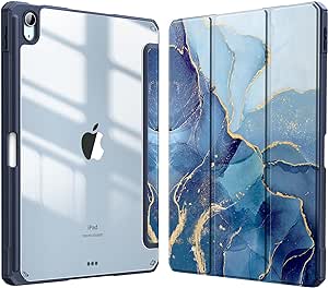 Fintie Hybrid Slim Case for iPad Air 11-inch M2 (2024), iPad Air 5th Generation (2022) / iPad Air 4th Gen (2020) 10.9 Inch -Shockproof Cover with Clear Back Shell & Pencil Holder, Ocean Marble