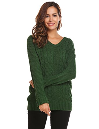 Women's Fashion Oversized Knitted V Neck Casual Pullovers Sweater