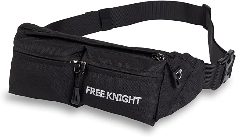 FREEKNIGHT Fanny Pack for Women Men,Waist Bag Hip Pack Water Resistant Small Waist Pouch Slim Belt Bag with 5 Pockets for Running Hiking Cycling Fit All Phones (Black)