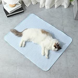 Pet Cooling Mat, 21.6 * 30 Inches Ice Silk Cooling Mat for Cats & Dogs, Portable & Washable Pet Cooling Blanket for Summer Bed Sofa Car Seat Floor (Blue)