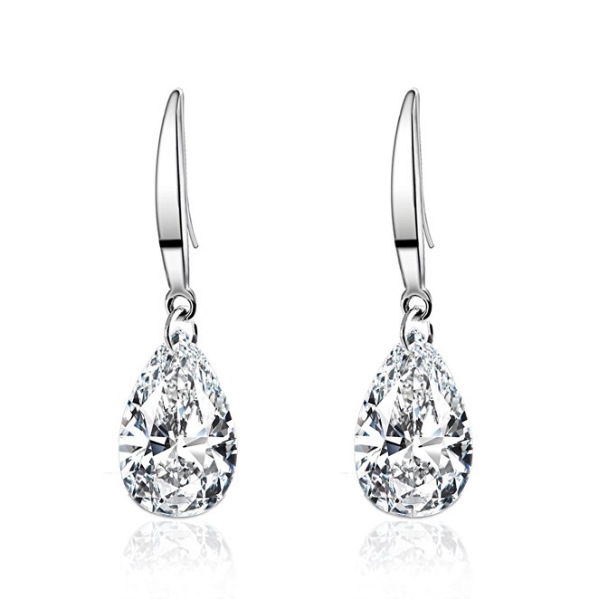 Sephla Silver 12 mm Pear Shape Naked Drill Swarovski Element Crystal Earrings For Women